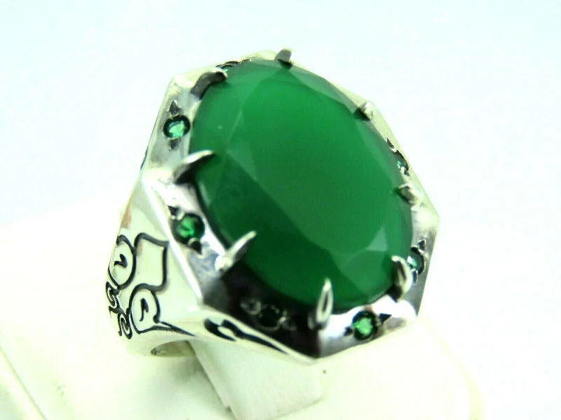 Turkish Handmade Jewelry 925 Sterling Silver Emerald Stone Mens Rings