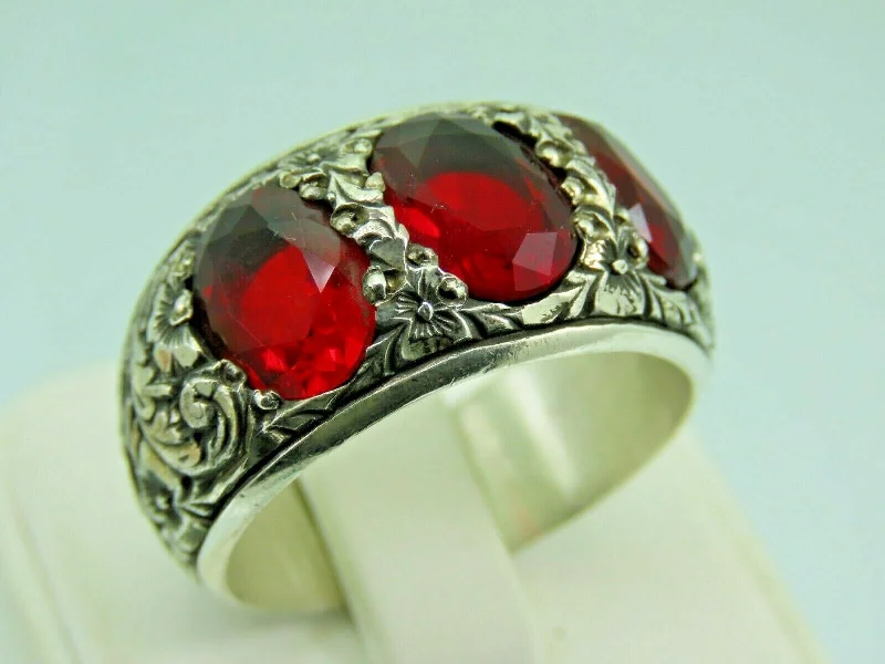 Turkish Handmade Jewelry 925 Sterling Silver Garnet Stone Mens Rings