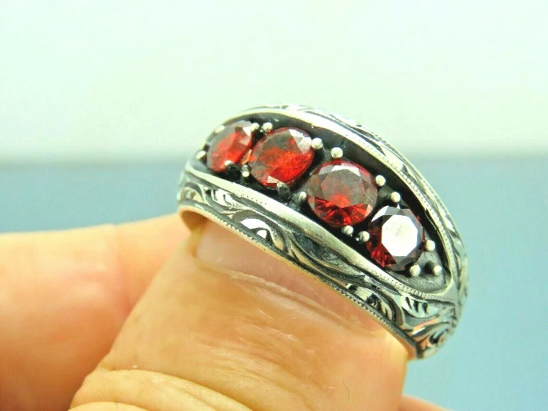 Turkish Handmade Jewelry 925 Sterling Silver Ruby Stone Mens Rings