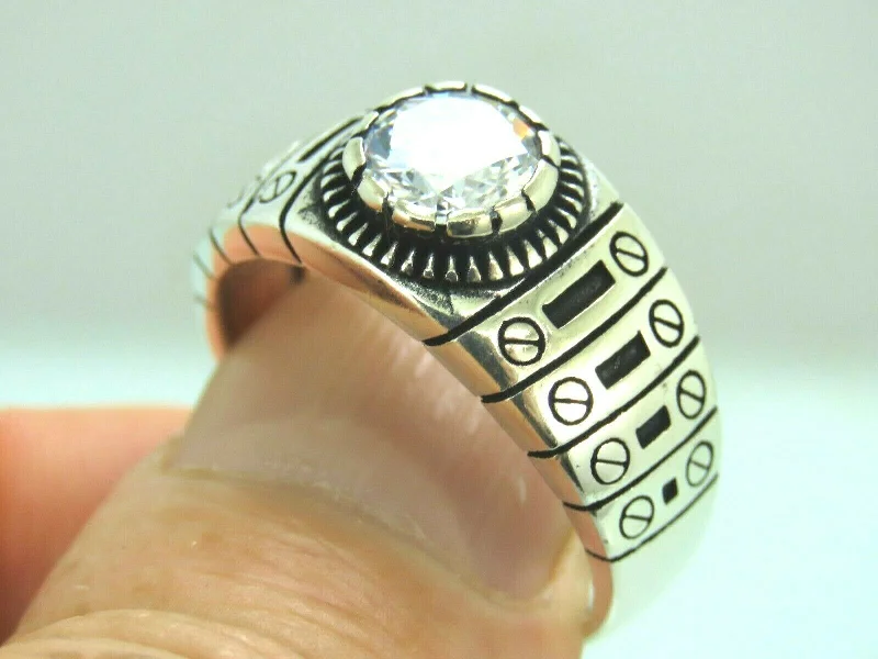 Turkish Handmade Jewelry 925 Sterling Silver Zircon Stone Mens Rings