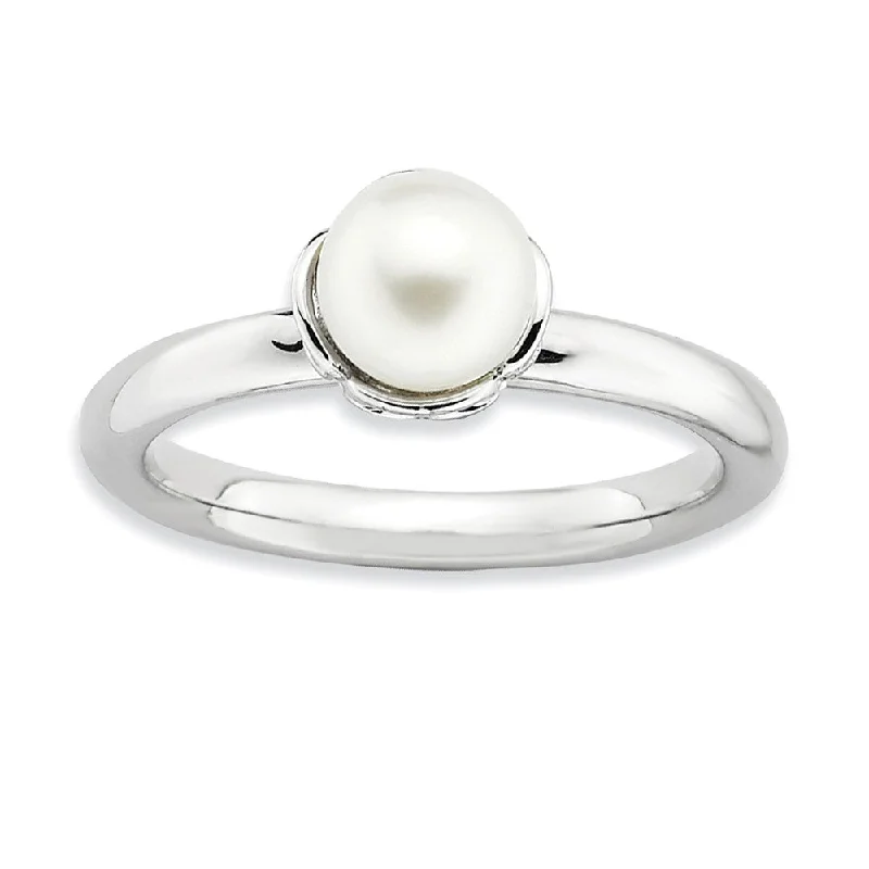 White FW Cultured Pearl & Sterling Silver Stackable Ring (6.0-6.5mm)