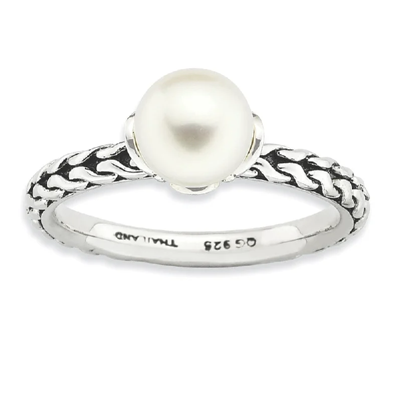 White FW Cultured Pearl & Sterling Silver Stackable Ring (7.0-7.5mm)