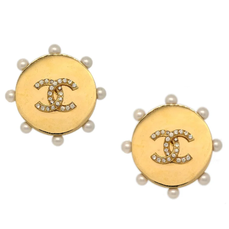 Chanel 1980s Faux Pearl & Crystal CC Earrings