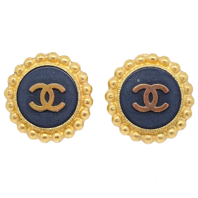 Chanel 1993 Black & Gold CC Earrings Clip-On