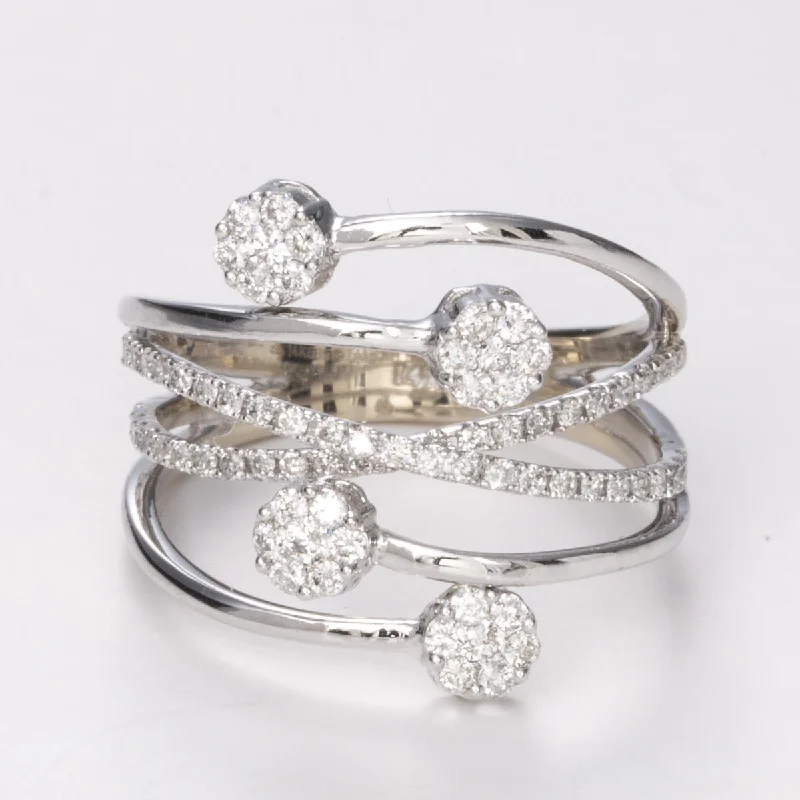 Delicate Crystal Jewelry For Sophisticated Charm Diamond Multi Layer 14k White Gold Ring | 0.59ctw | SZ 6.75