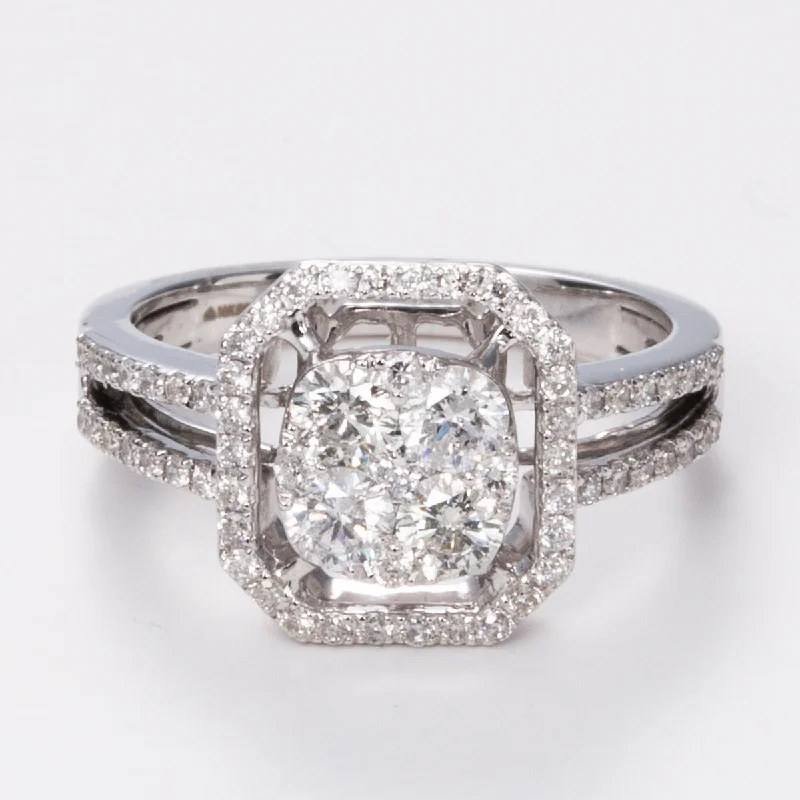 Handmade Pearl Jewelry For Timeless Elegance Diamond Halo 14k Split Band Ring| 0.97 ctw | Sz 6.25