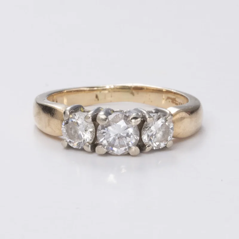 Flash Sale On Exquisite Jewelry – Don't Miss Out Three Stone Diamond Yellow and White Gold 14k Ring | 1.00ctw | SZ 5.75