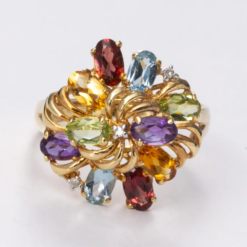 Sparkle In Style With Our Best Jewelry Deals Yellow Gold Multi-Gem & Diamond Cocktail 14k Ring| 0.01ctw 1.68ctw| Sz 7.5
