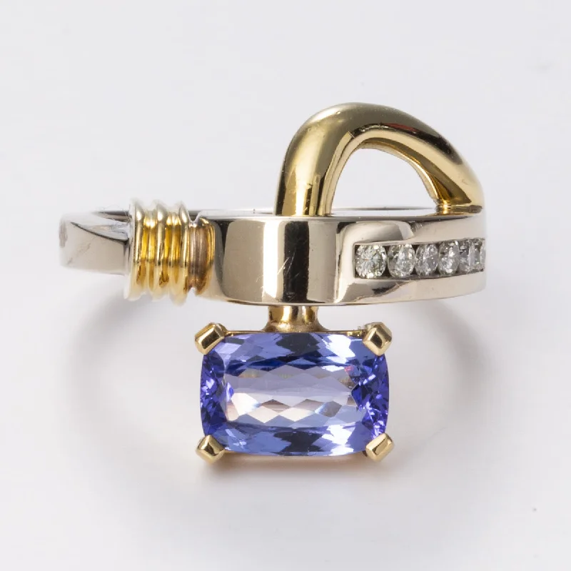 Best-Selling Jewelry Now Available At Special Deals Tanzanite and Diamond Abstract Cocktail 18k White and Yellow Gold Ring | 1.38 ct, 0.18ctw | Sz 7