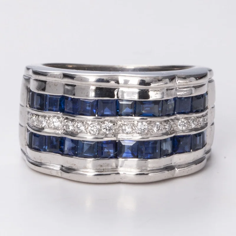 Grab Your Dream Jewelry At The Lowest Prices Sapphire Channel Set Wave Cocktail White Gold 18k Ring | 2.61 ct, 0.14ctw | Sz 5.75