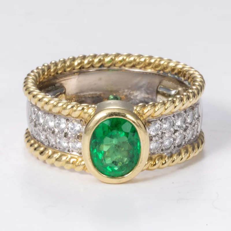 Premium Jewelry At Special Low Prices For A Limited Time Emerald Cocktail Diamond 18k Yellow and White Ring | 1.14 ct, 1.50 ctw | SZ 5 Premium Jewelry At Special Low Prices For A Limited Time Emerald Cocktail Diamond 18k Yellow and White Ring | 1.14 ct, 1.50 ctw | SZ 5