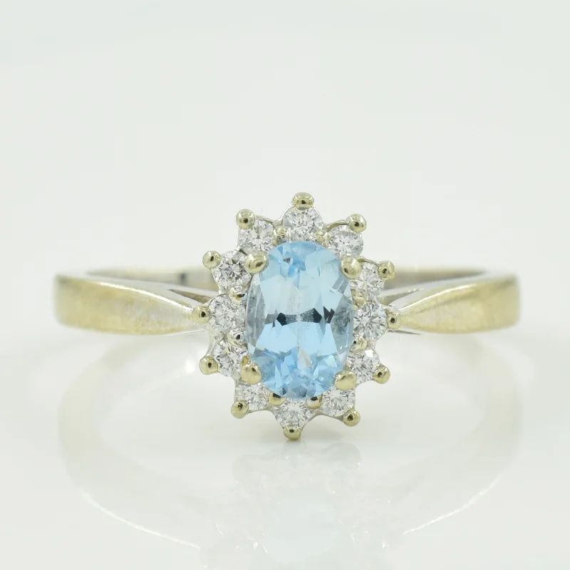 Flash Sale On Elegant Jewelry – Don't Miss Out Aquamarine & Diamond Halo Ring | 0.35ct, 0.12ctw | SZ 6 |