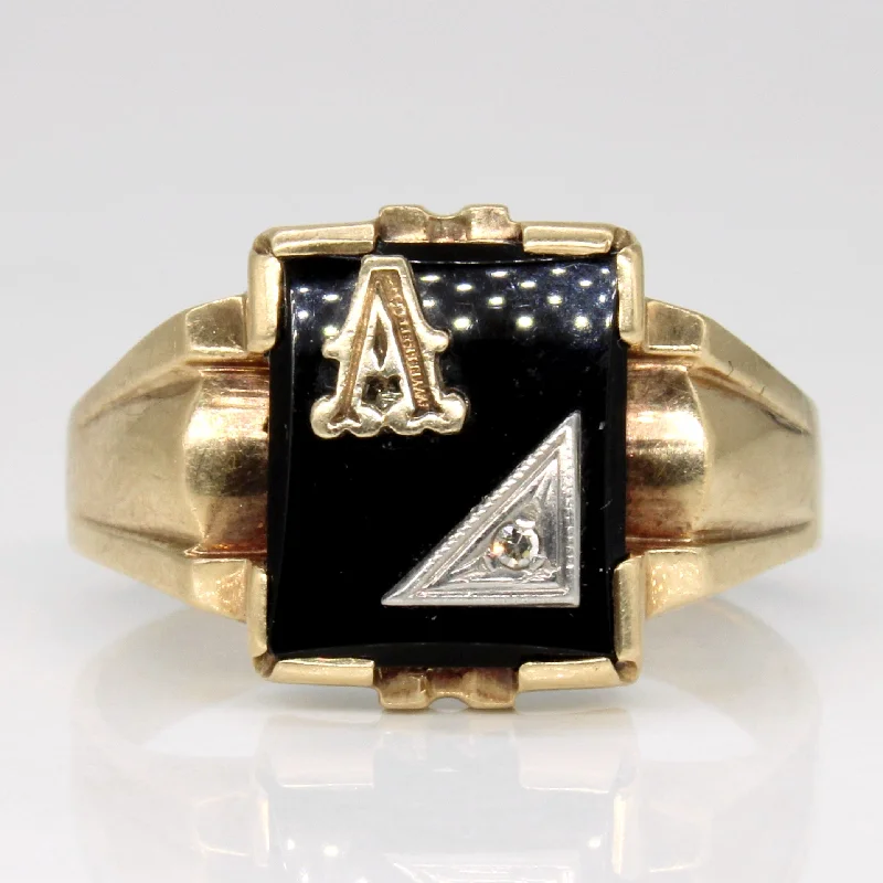 Unique Jewelry For Less – Shop The Sale Now 'Birks' Onyx 'A' and Diamond Signet Ring | 2.10ct | SZ 11 |