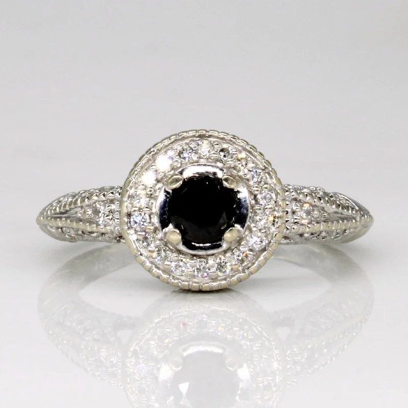 Shop Stylish Jewelry Now And Save Big Black & White Diamond Halo Ring | 0.30ct, 0.14ctw | SZ 5.75 |