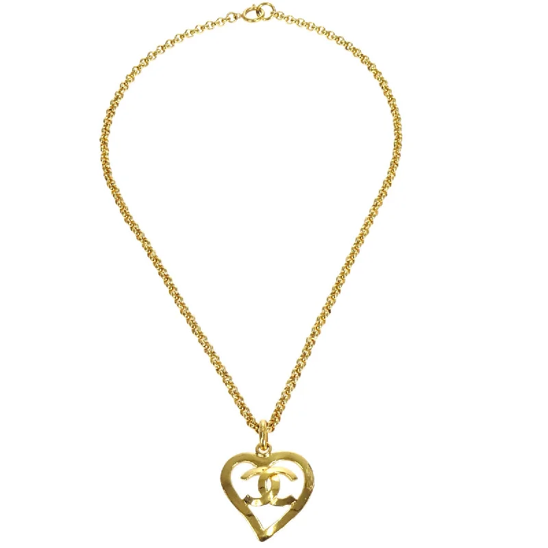 Chanel 1995 Gold CC Heart Cutout Pendant Necklace