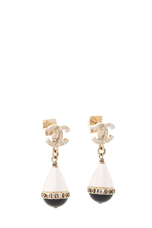 Chanel 2021 Pearl & Black CC Small Drop Earrings