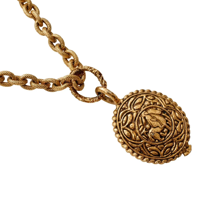 Chanel 24kt Gold Vintage Horse Medallion Necklace