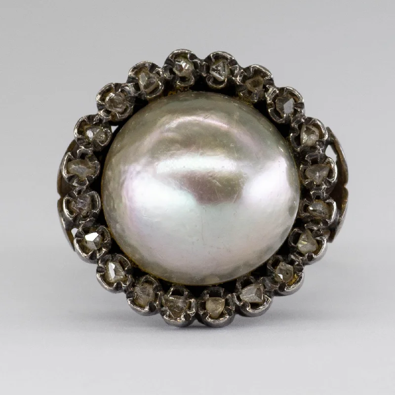Jewelry Deals That Outshine The Rest Mabé Pearl & Rose Cut Diamond 14k and Silver Ring | 14mm, 0.15ctw | SZ 6.75 |