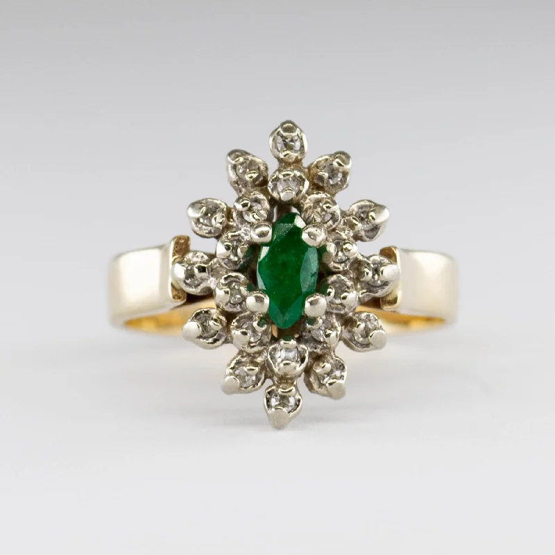 Timeless Jewelry Styles At Wallet-Friendly Prices Marquise Emerald & Diamond Halo 10k Ring | 0.14ct, 0.11ctw | SZ 4.75 |