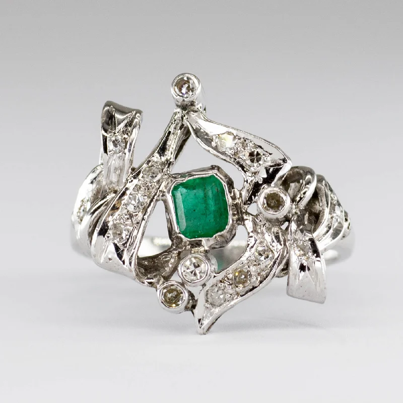 Final Call For Exquisite Jewelry At Reduced Rates Emerald & Diamond Ribbon 14k Ring | 0.28ct, 0.15ctw | SZ 5.5 |