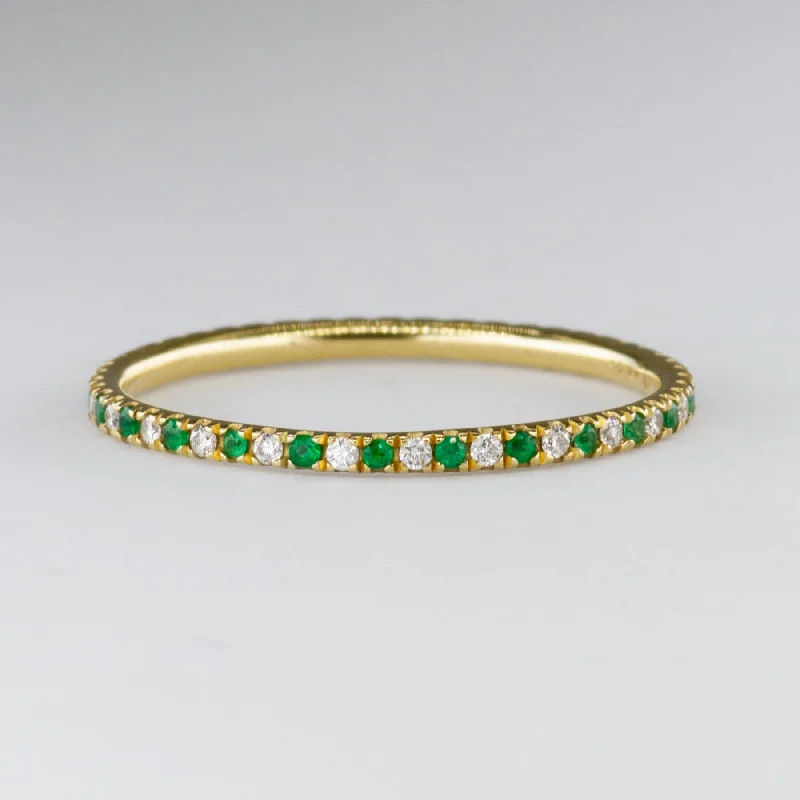 Luxury Jewelry Now At Special Promotional Rates Emerald & Diamond Eternity 18K Ring | 0.075ctw, 0.075ctw | SZ 7.5 |