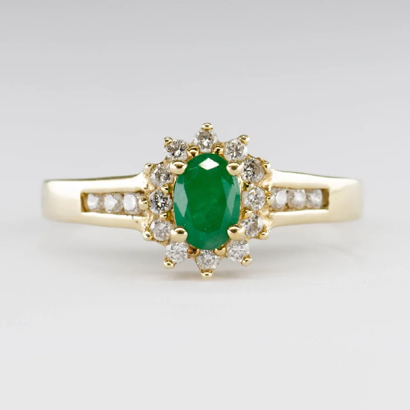 Premium Jewelry, Premium Discounts – Act Fast Emerald & Diamond Halo 10k Ring | 0.35ctw, 0.25ct | SZ 7.5 |