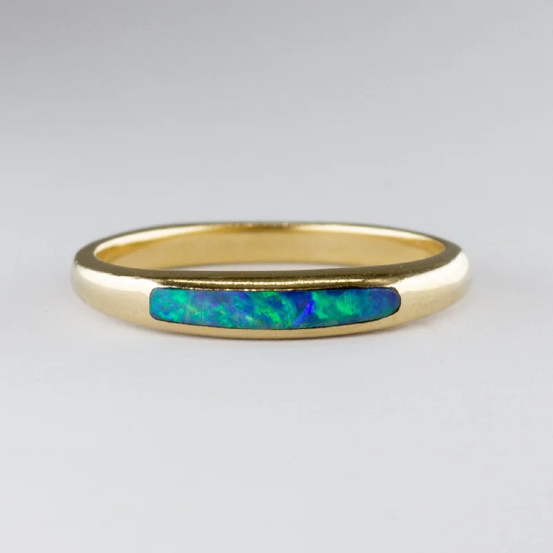 Dainty Floral Jewelry For Feminine Elegance Opal Inlay Ring with Squared Bottom | 0.10 ct | SZ 6 |