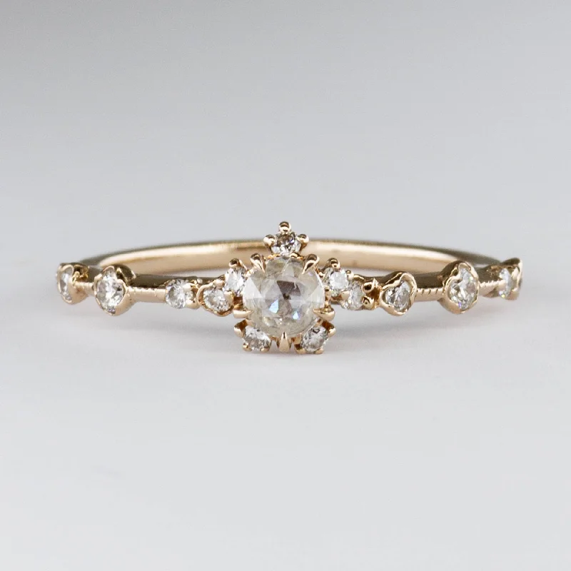 Eco-Friendly Sustainable Jewelry For Conscious Buyers 18k Rose Cut Solitaire Diamond Ring with Accent Diamond Engagement Ring  | 0.35ctw | SZ 5.75 |