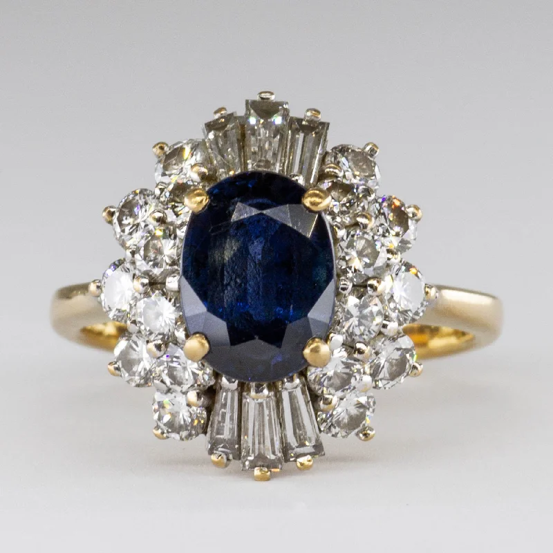 Shop Dazzling Jewelry With Special Promotional Discounts Oval Sapphire and Diamond Cluster Halo 14k Ring | 2.08ctw, 0.6ctw, 1.0ctw | SZ 6 |