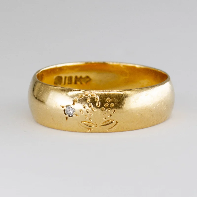 Best Jewelry Deals – Shop Premium Pieces At Great Prices Antique Flower Engraved with Single Cut Diamond 18k Gold Band | 0.01ctw| SZ 6.75|