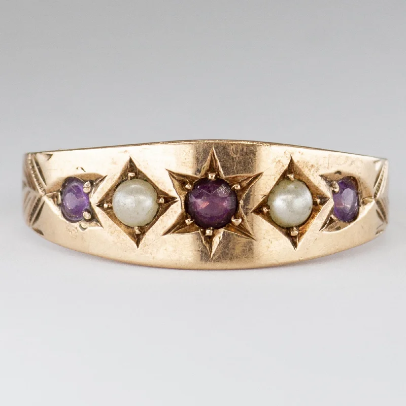 Exclusive Jewelry Discounts – Shop Now For Savings Starburst Amethyst with Simulant Pearl Rose Gold 10k Ring | 0.02ct | SZ 10.5 |