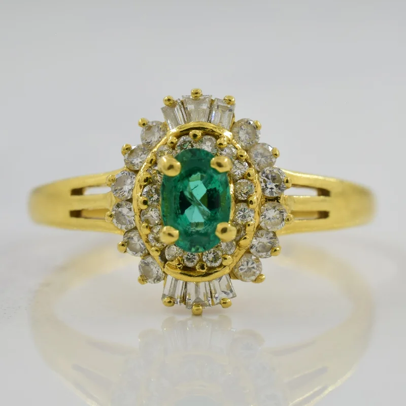 Fashion-Forward Geometric Jewelry For Contemporary Style Diamond & Emerald Double Halo Ring | 0.44ctw, 0.35ct | SZ 9.75 |