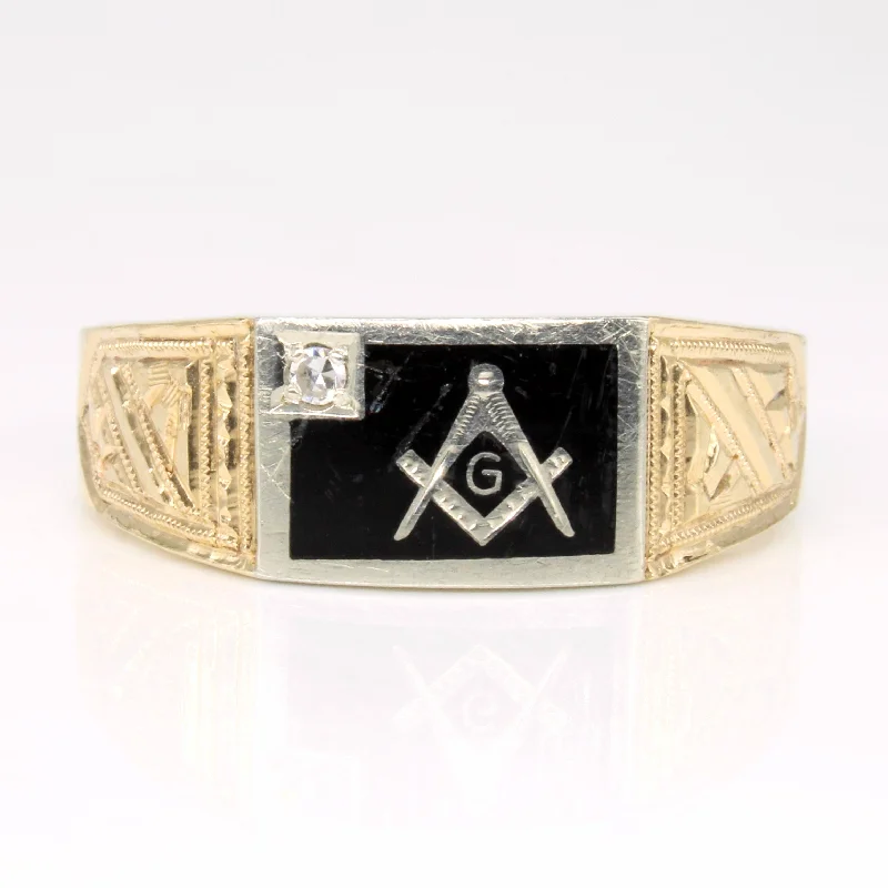 Sparkle More For Less – Jewelry Sale Happening Now Onyx & Diamond Free Masons Ring | 0.50ct, 0.02ct | SZ 11.25 |