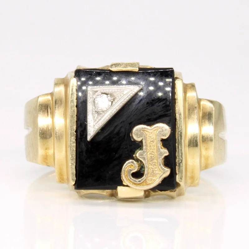 Shop Dazzling Jewelry With Special Promotional Discounts Onyx & Diamond 'J' Initial Ring | 1.60ct, 0.02ct | SZ 9.75 |
