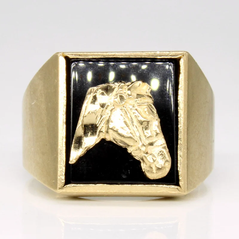 Grab Your Favorite Jewelry At The Lowest Prices Onyx Horse Portrait Ring | 2.60ct | SZ 9.75 |