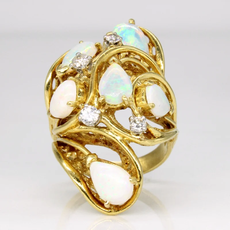 Dazzle With Discounts – Shop Jewelry On Sale Opal & Diamond Cocktail Ring | 1.80ctw, 0.28ctw | SZ 6 |