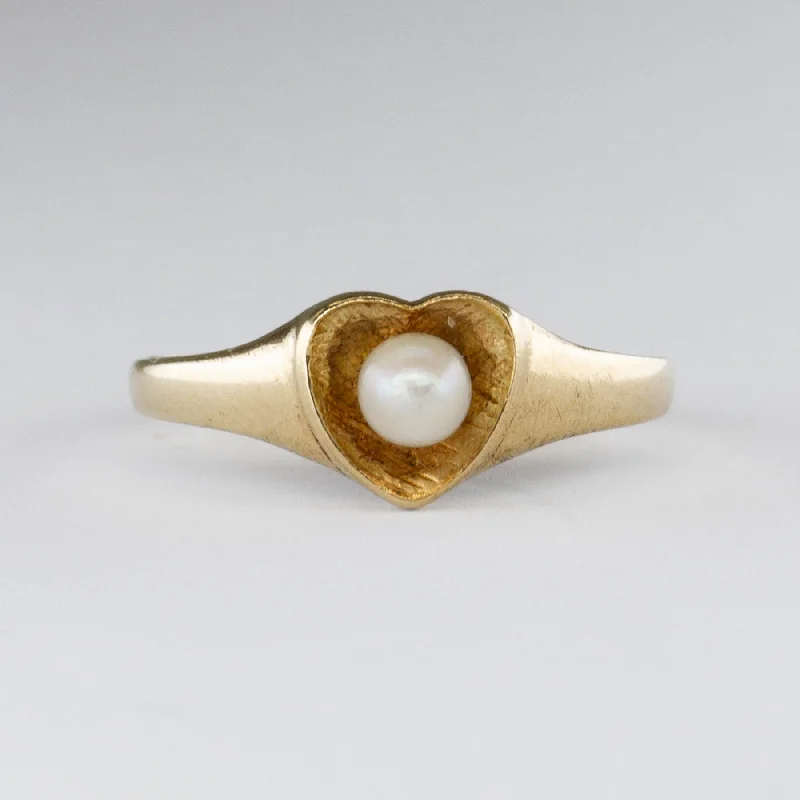 Elegant Rose Gold Jewelry For A Stylish Touch Vintage Pearl Heart 10k Ring | SZ 3.75 |