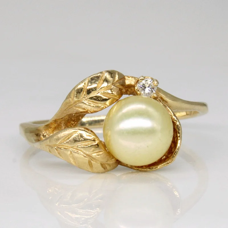 Chic, Trendy, And Affordable Jewelry Sale Pearl & Diamond Cocktail Ring | 0.03ct | SZ 8.5 |
