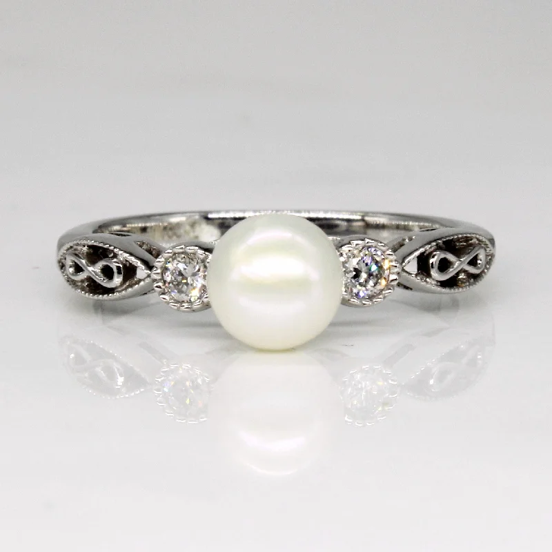 Stunning Jewelry At A Fraction Of The Price Pearl & Diamond Three Stone Ring | 0.10ctw | SZ 6.25 |