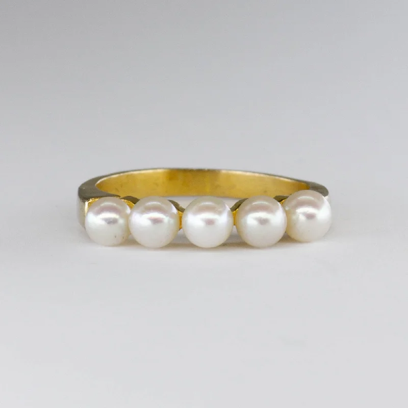 Personalized Engraved Jewelry For Meaningful Gifts Five Pearl 14k Dainty Ring | SZ 3.25 |
