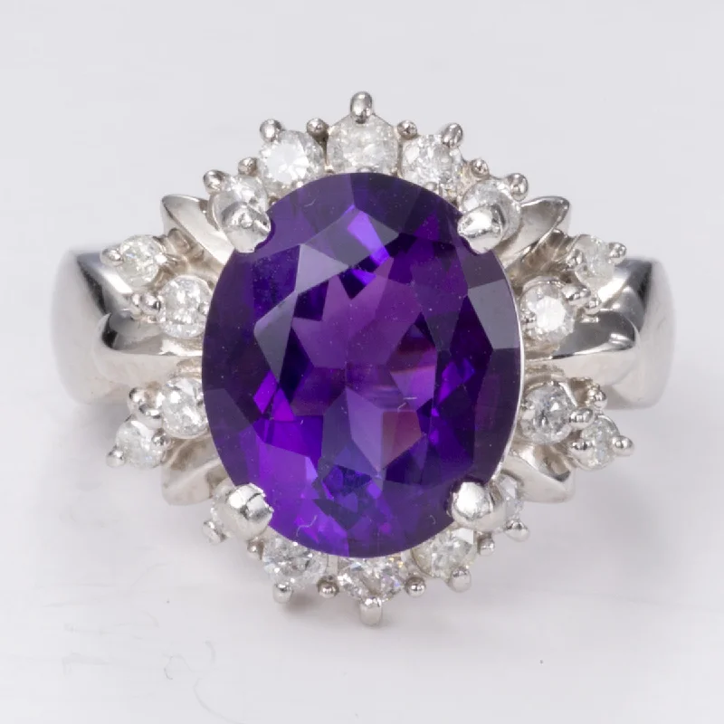 Special Deals On Handcrafted And Designer Jewelry Oval Amethyst and Diamond Halo Platinum Ring | 4.32 ct, 0.58 ctw | SZ 6 Special Deals On Handcrafted And Designer Jewelry Oval Amethyst and Diamond Halo Platinum Ring | 4.32 ct, 0.58 ctw | SZ 6