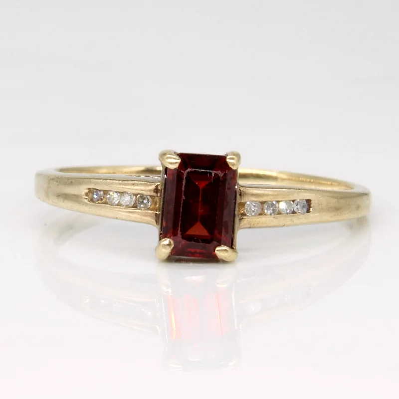 Elevate Your Outfit With Discounted Statement Jewelry Rectangular Step Cut Garnet & Diamond Ring | 0.70ct, 0.03ctw | SZ 8.25 |