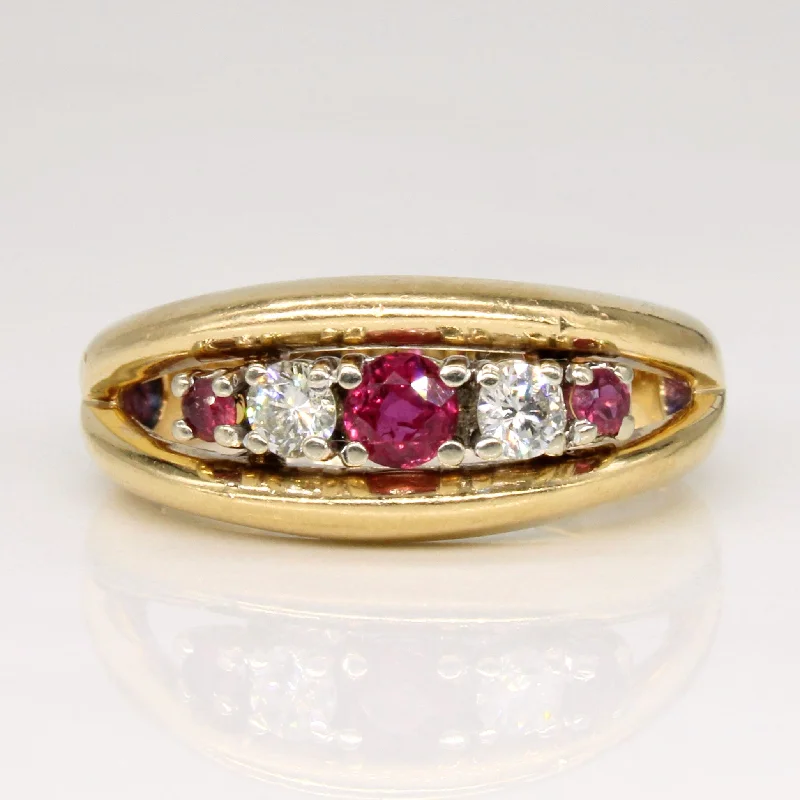 Make Your Outfit Shine With Discounted Jewelry Ruby & Diamond Five Stone Ring | 0.21ctw, 0.15ctw | SZ 5 |
