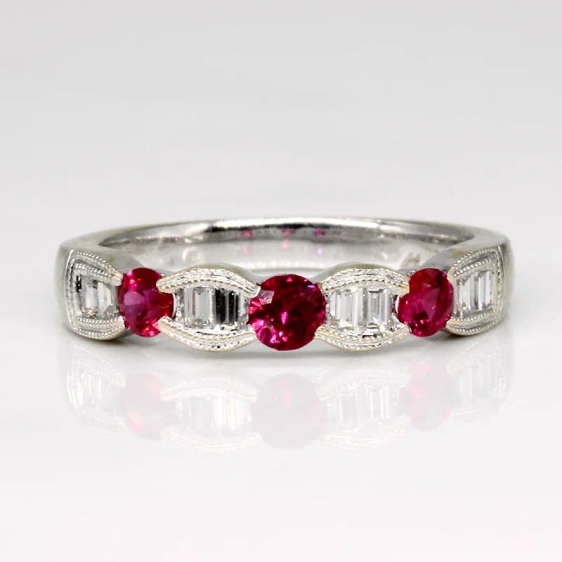 Limited-Stock Jewelry Sale – Once It's Gone, It's Gone Synthetic Ruby & Diamond Ring | 0.32ctw, 0.16ctw | SZ 5.25 |
