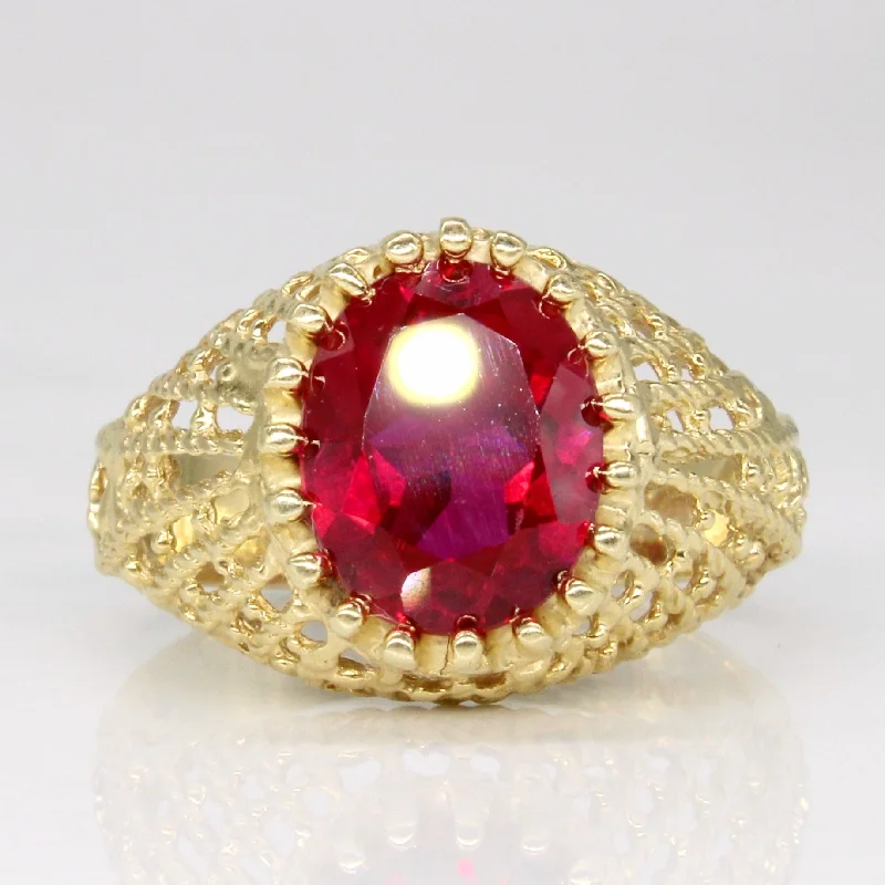 Seasonal Jewelry Sale – Upgrade Your Style Today Synthetic Ruby Cocktail Ring | 3.20ct | SZ 5.25 |