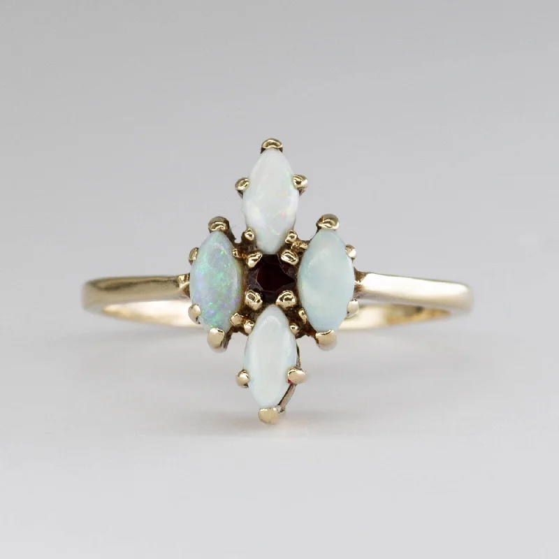 Elegant Jewelry Styles At Budget-Friendly Prices Vintage Opal Cluster with Centre Garnet Cocktail 10k Ring | SZ 9.5 |