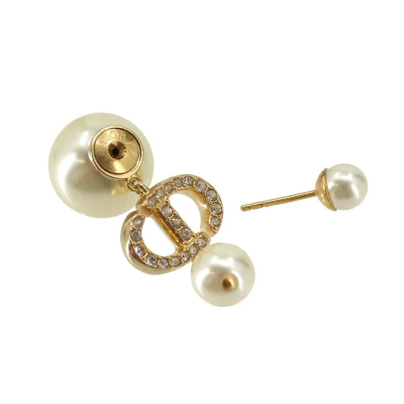 Seasonal Jewelry Deals – Elevate Your Style CHRISTIAN DIOR Fake Pearl Earrings Logo Rhinestone Gold White Accessories Earring
