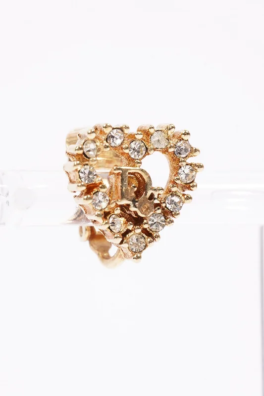 Exclusive Jewelry Offers – Shine For Less Christian Dior Heart Motif Earrings Gold Rhinestone