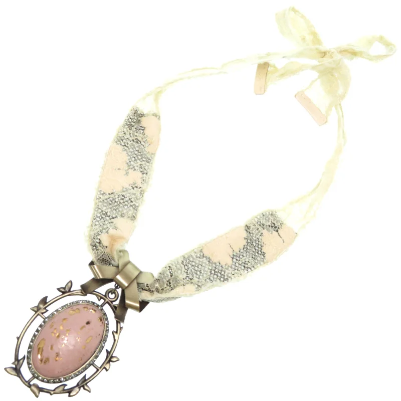 Flash Sale On Elegant Jewelry – Don't Miss Out Christian Dior Pendant Necklace Metal Rhinestone Leather Pink Lace Accessory 0317Dior