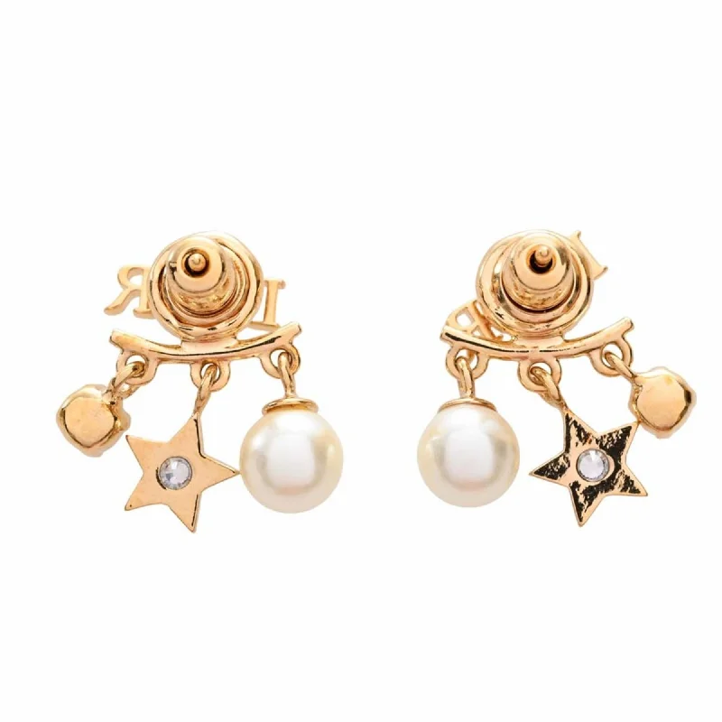 Affordable Luxury Jewelry For Every Occasion CHRISTIAN DIOR Rhinestone Pearl Star Logo Charm Earrings Gold Women's